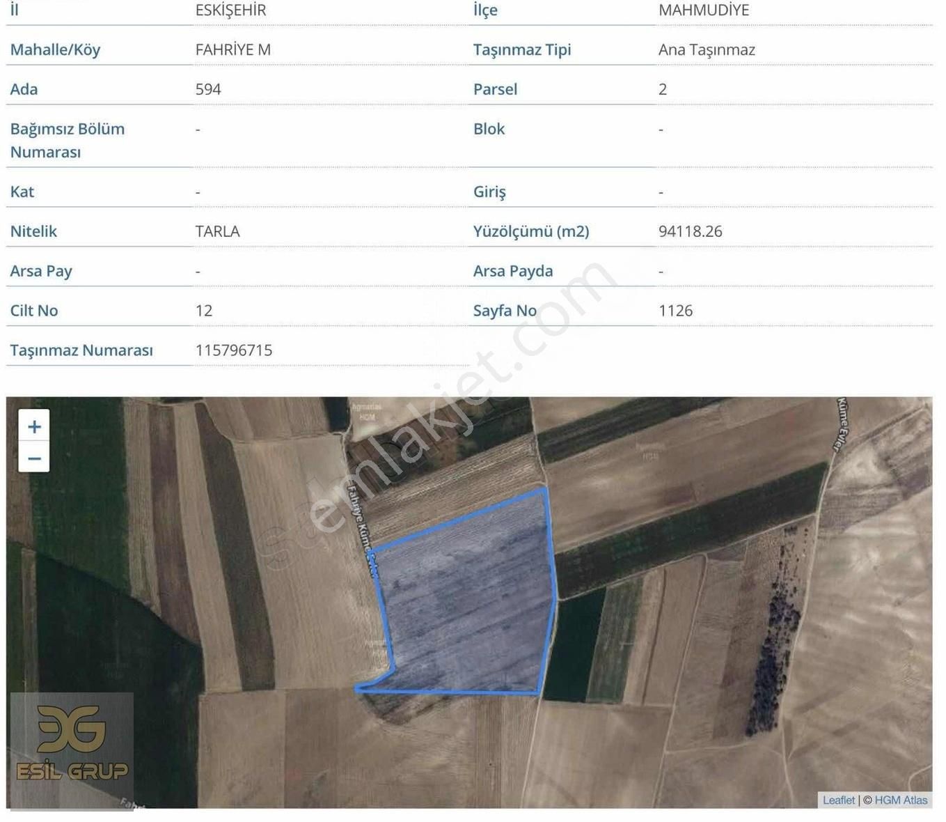 Esil Grup'tan Mahmudiye Merkezi Noktada 94 Dönüm Satılık Tarla - Görsel 2