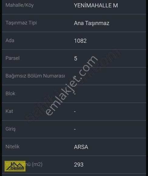 Demir Emlak Tan Yeni Mahallede Satılık Arsa