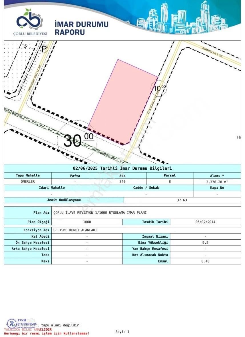Önerler Mahallesi 3 Kat Ticari+konut İmarlı 3377 M2 Satılık Arsa