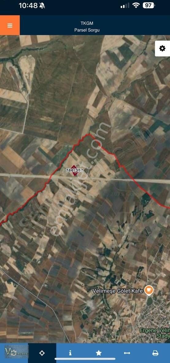 Tekirdağ Ergene Velimeşede Satılık Tek Tapu 11.751m2 Tarla