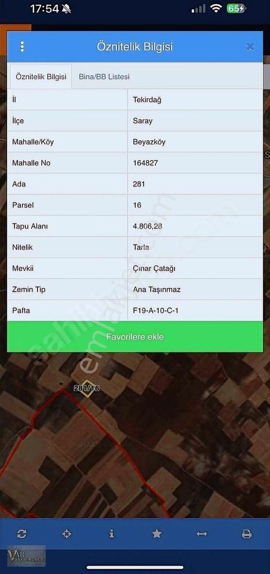 Tekirdağ Saray Beyazköyde Satılık 4806m2 Tek Tapu Tarla