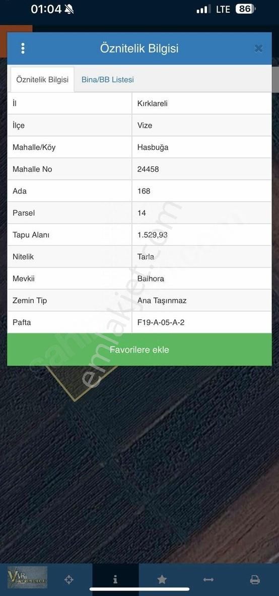 Kırklareli Vize Hasbuğa Da 1.529m2 Satılık Tek Tapu Tarla