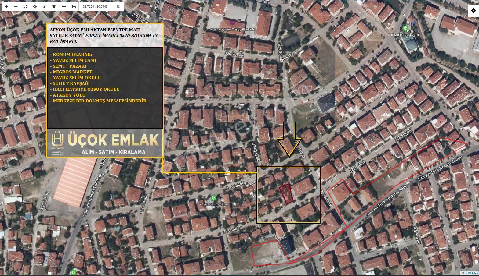Afyon Üçok Emlaktan Esentepe Mah Konut İmarlı Satılık Arsa
