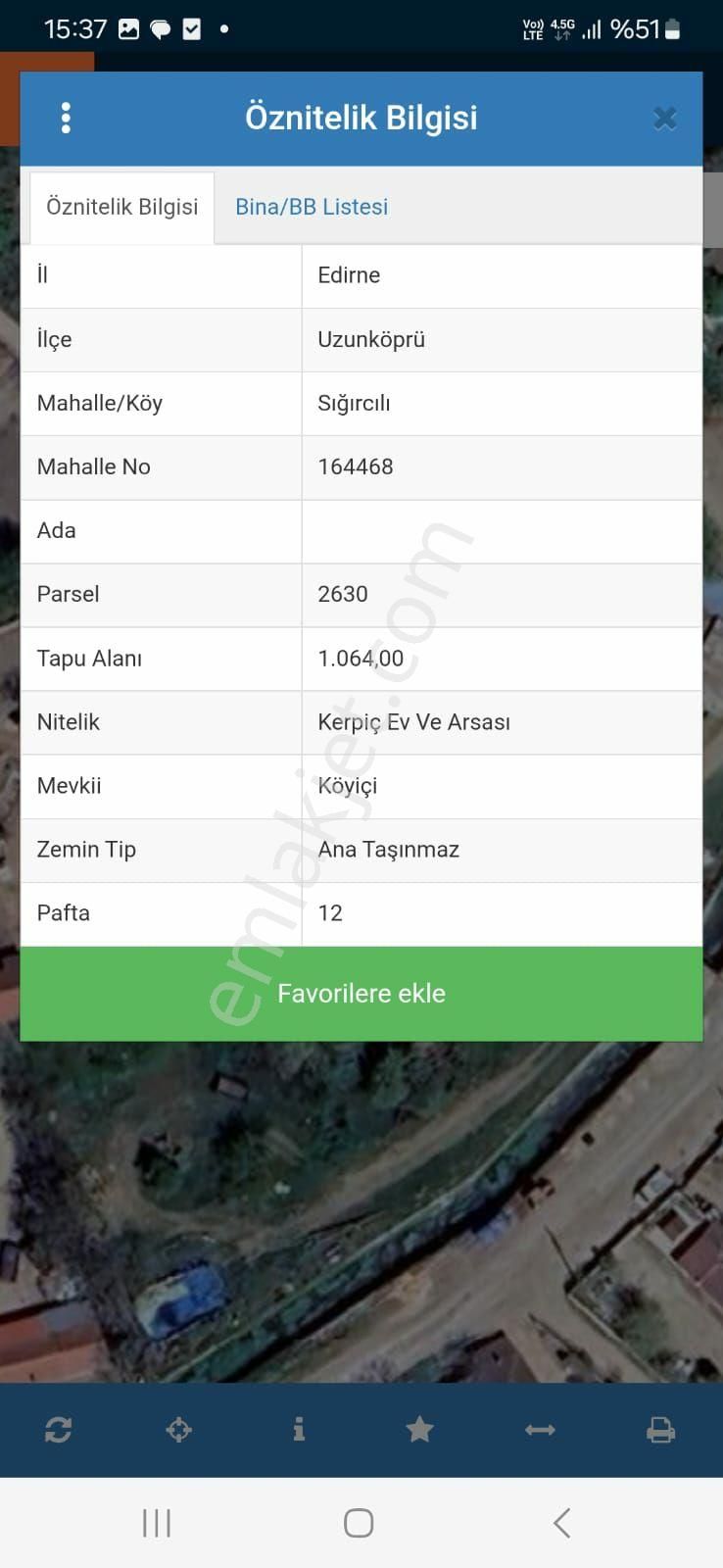 Edirne Uzunköprü Siğircali Kköyünde1064m2 Satılık Arsa