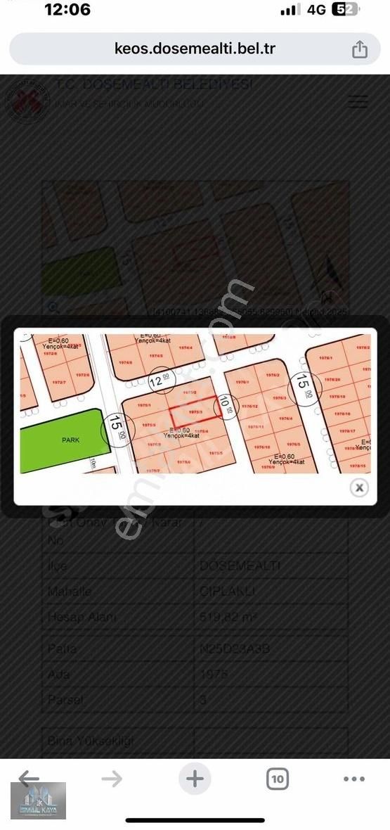 Döşemealtı Vali Konakları Yani 520 M2 Villa Arsası