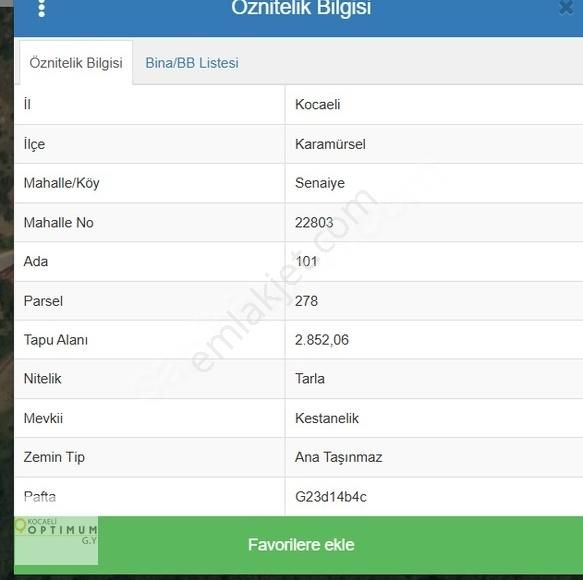 Optimum G.yden Karamürsel Senaiye Köyünde Satılık Tarla