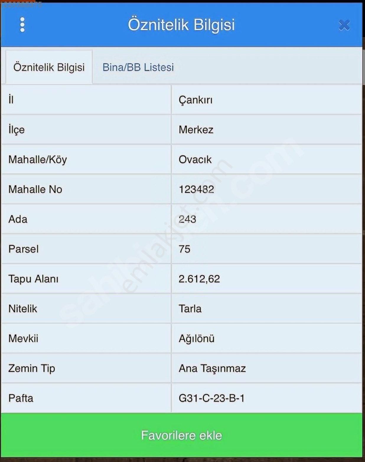 Çankırı Merkez Ovacıkta 2610 Mt Kare
