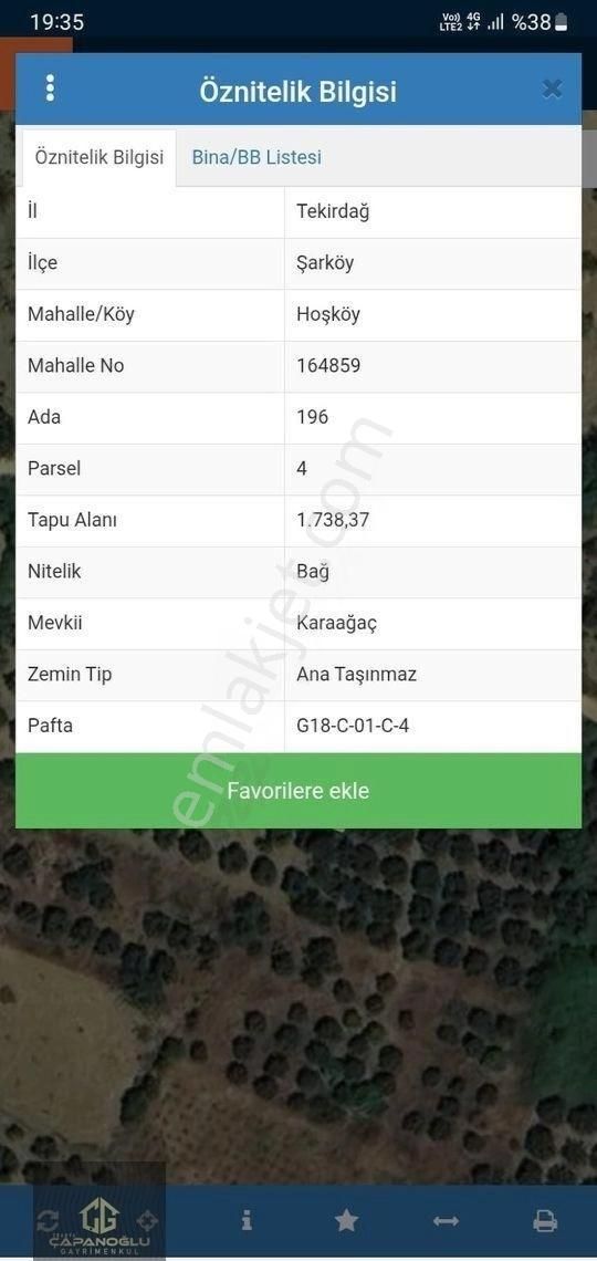 Hoşköye Resmi Yola Sıfır Bağ Acil Satılık