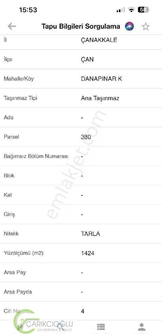 Çanakkale Çan Danapınar'da Yola Cepheli 1.424m² Tarla