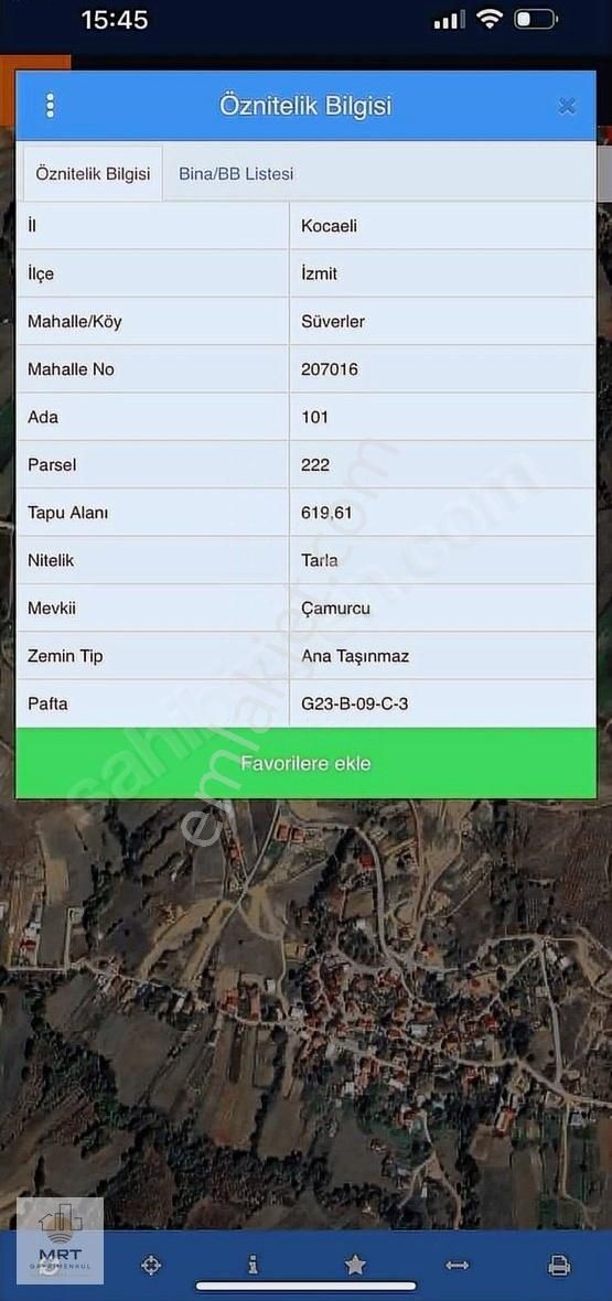 İzmit Süverlerde 619m2 Tarla