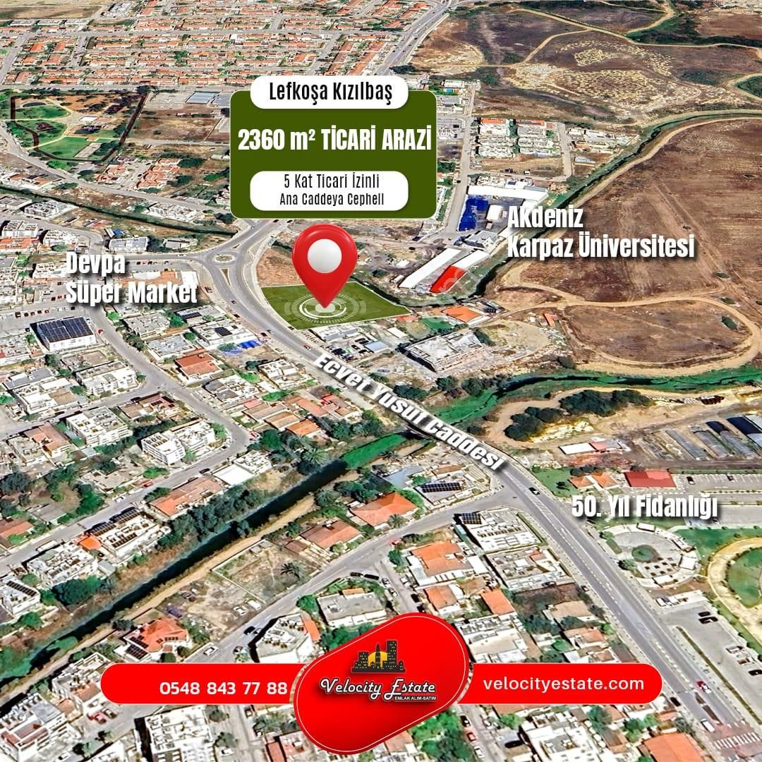 Lefkoşa Kızılbaş 2360m2 Satılık 5 Kat İzinliticari Tarla