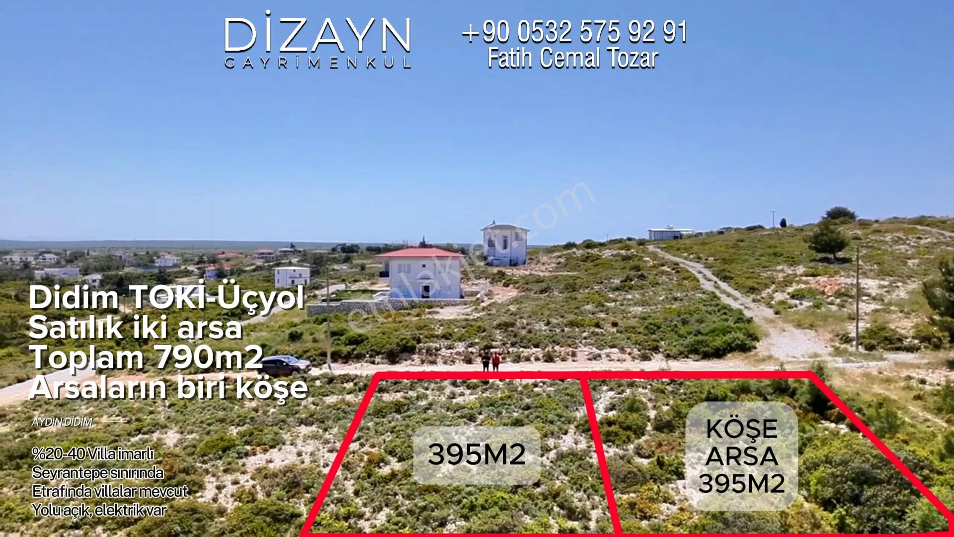 Didim Akyeniköy Toki Yanı 395m2 Köşe %20-40 Villa Arsası