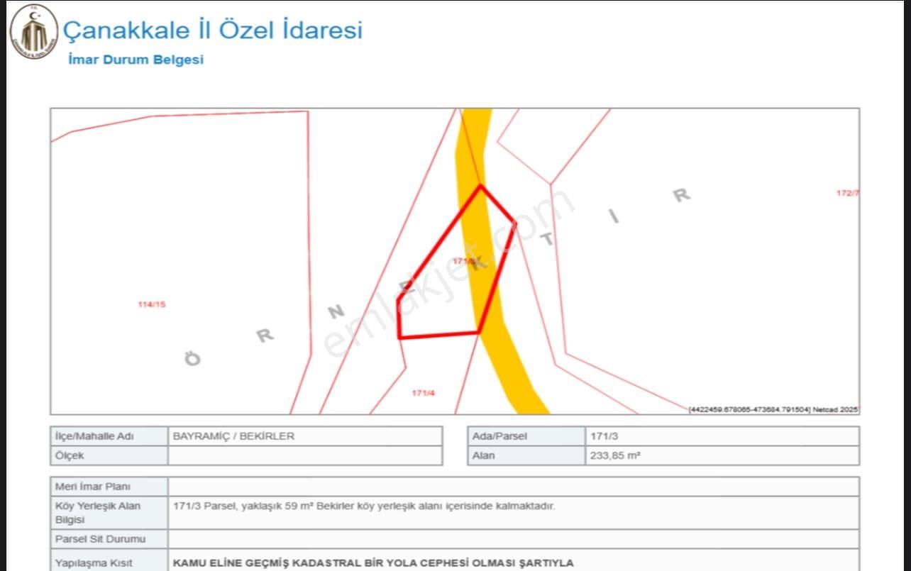Çanakkale Bayramiç Bekirler 233m2 Köyiçi İmarlı Arsa - Görsel 4