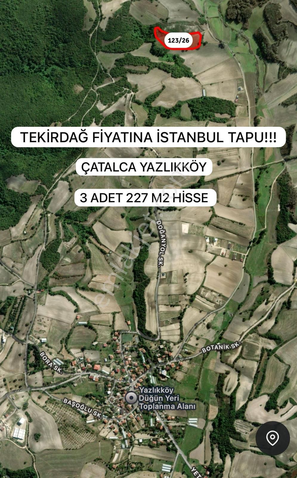 Çatalca Yazlıkköy 227 M2 Resmi Yola Cepheli Yerleşime Yakın Arsa