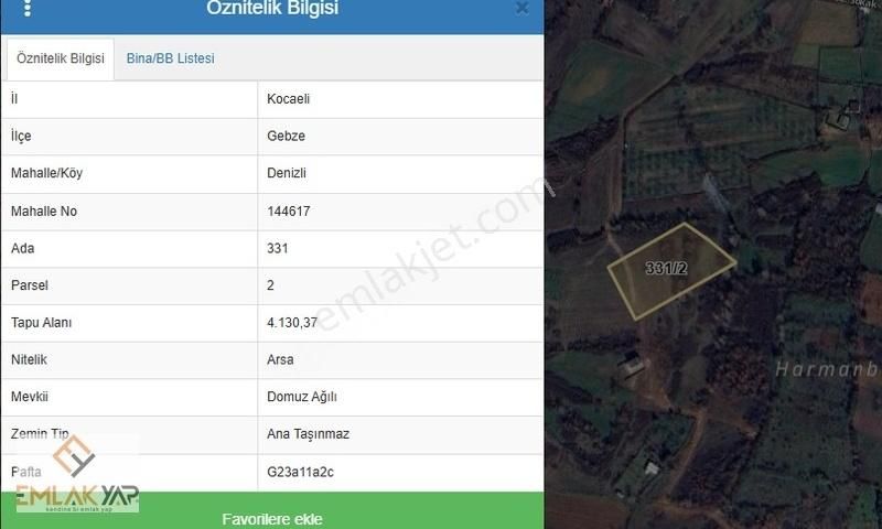 Emlakyap Tan Kocaeli Gebze Denizli Köyünde Satılık İmarlı Arsa