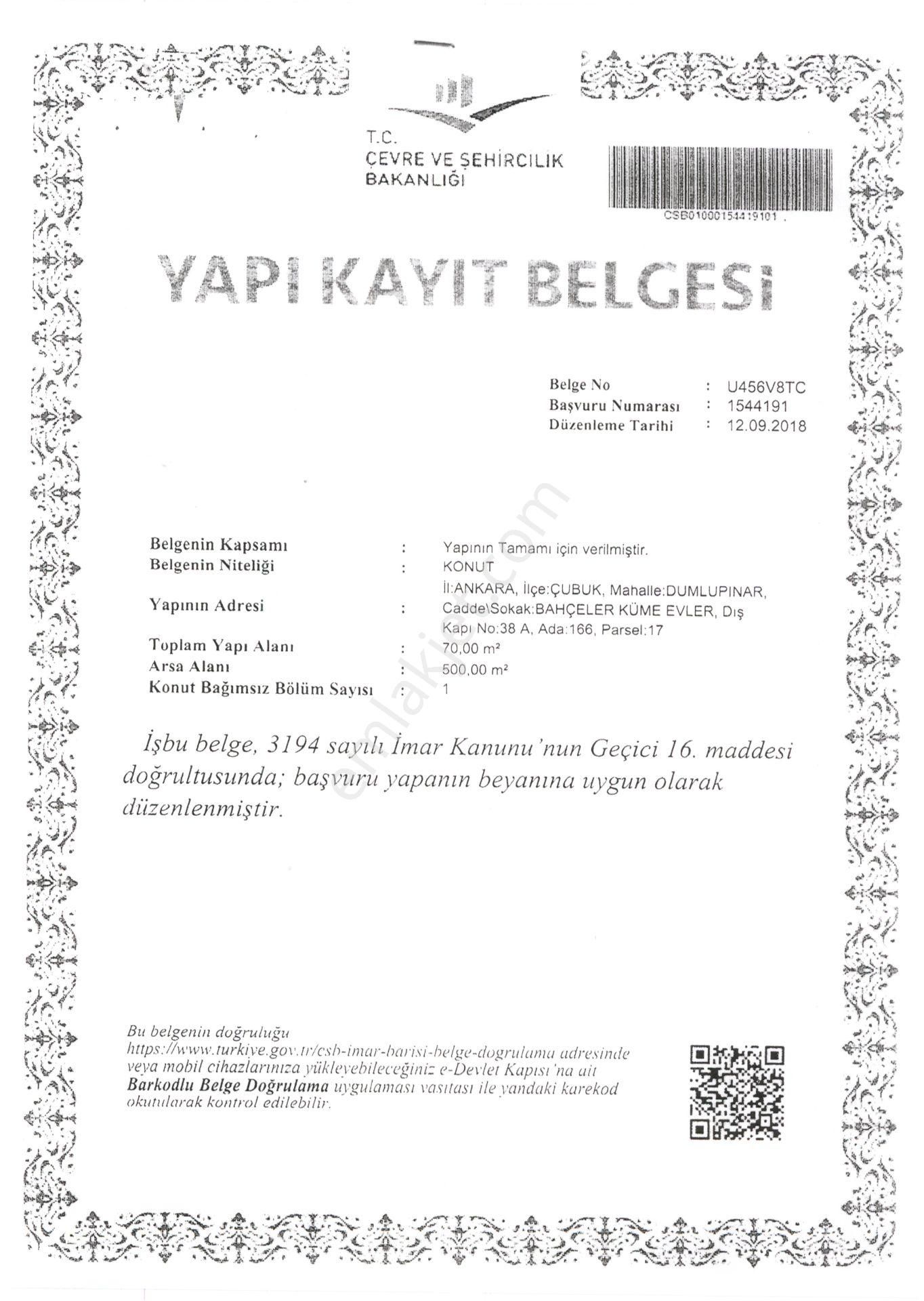 Yapı Kayıt Belgeli Elektriği, Evi, 6-7 Yaş Ağaçları, Kuyuları, Kapalı Garajı Olan Hobi Bahçesi Hazır