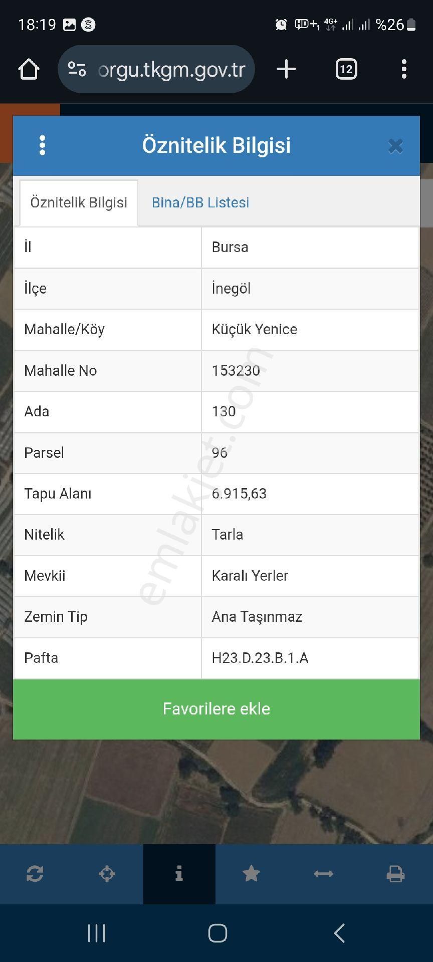 Sahibinden İnegöl Kurşunlu Da 6915m2 Satılık Tarla