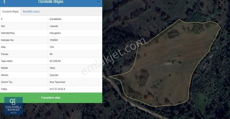 Çanakkale Lapseki Hacıgelen Köyünde 25.500 M² Satılık Tarla