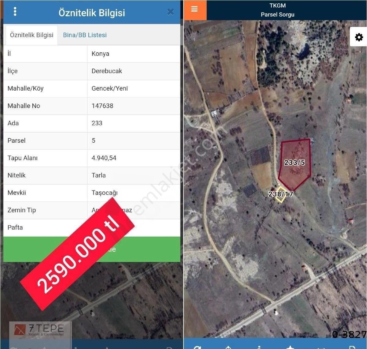 Konya Derebucak Gencek 4790m2 Satılık Tarla