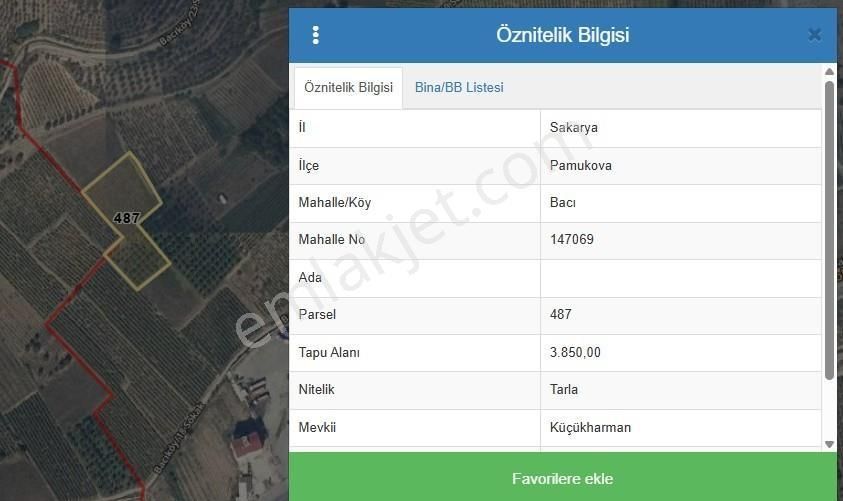 Sakarya-pamukova-bacıköyde Satılık 3.850 M2 Tarla
