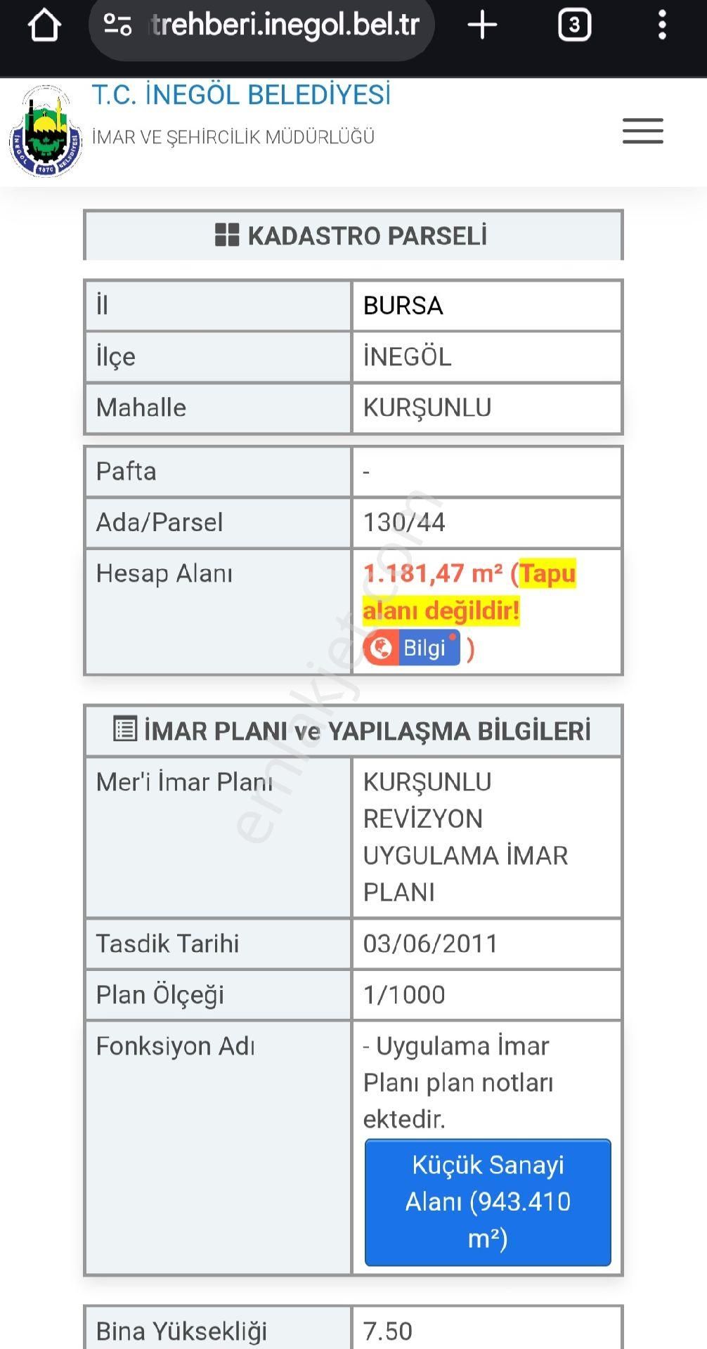 Acill Sahibinden Kurşunluda Sanayi İmarlı Yatırımlık Arsa