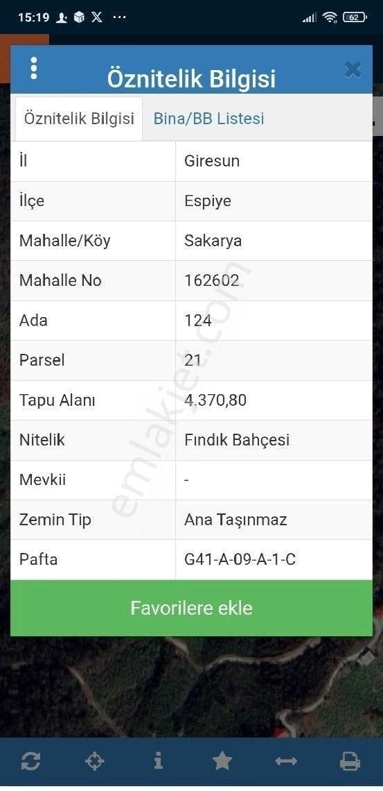 Espiye Sakarya Köyü Tek Tapu Satılık Fındık Bahçesi