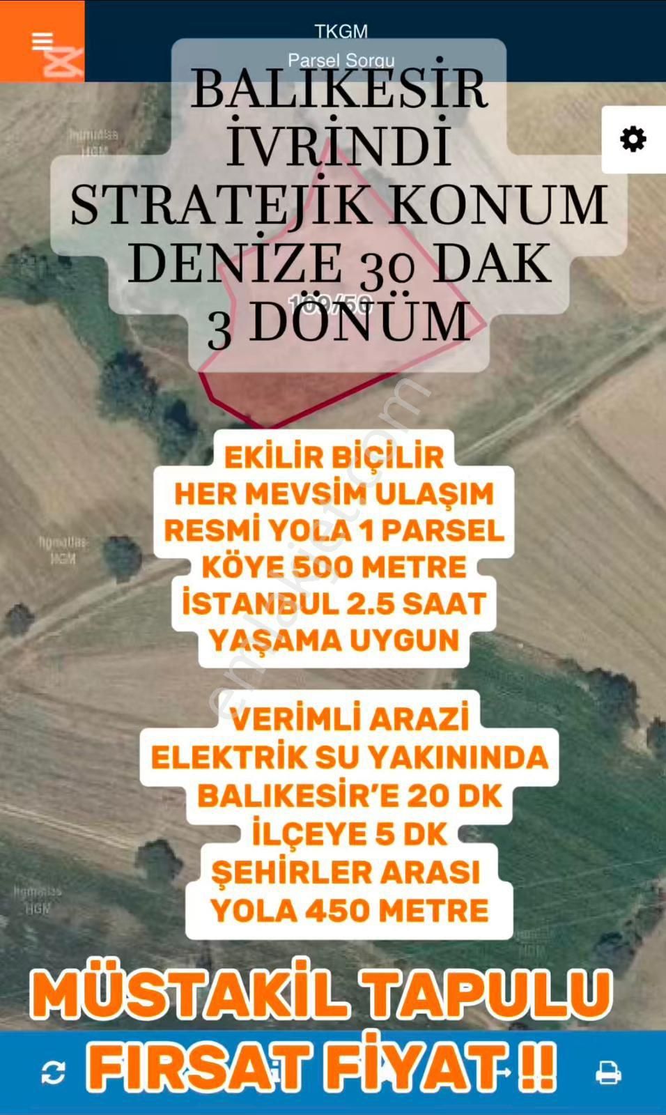 🏡balıkesir İvrindi Stratejik Konum Denize 30 Dk. 3 Dömün Arazi Emsallerinin Altında.. 🌿