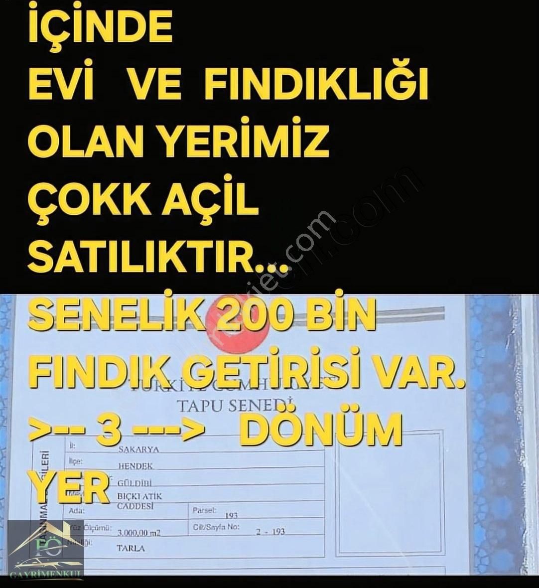 Satılık Fındıklık İçinde Evi Olan