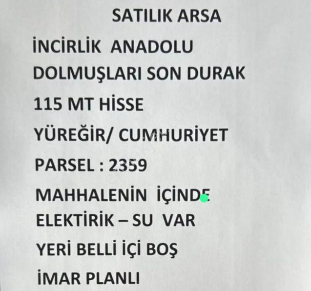 Yüreğirde Acil Satılık Arsa