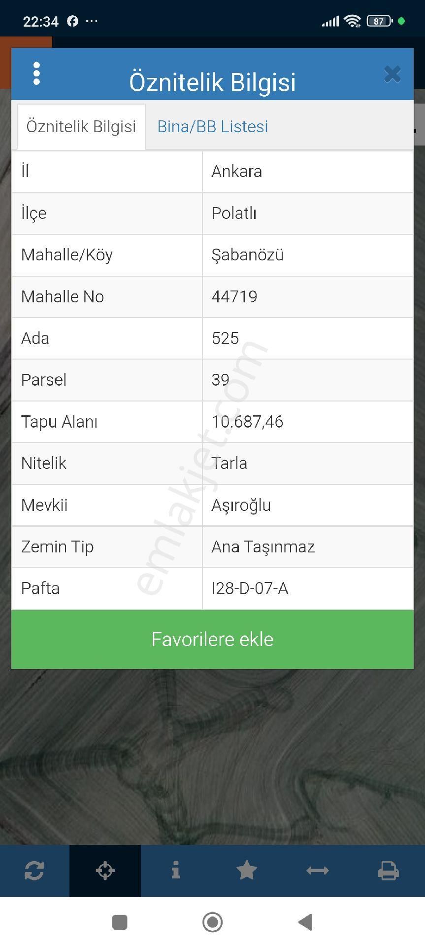 Polatlı Şabanözü Tek Tapu Yatırımlık Tarla