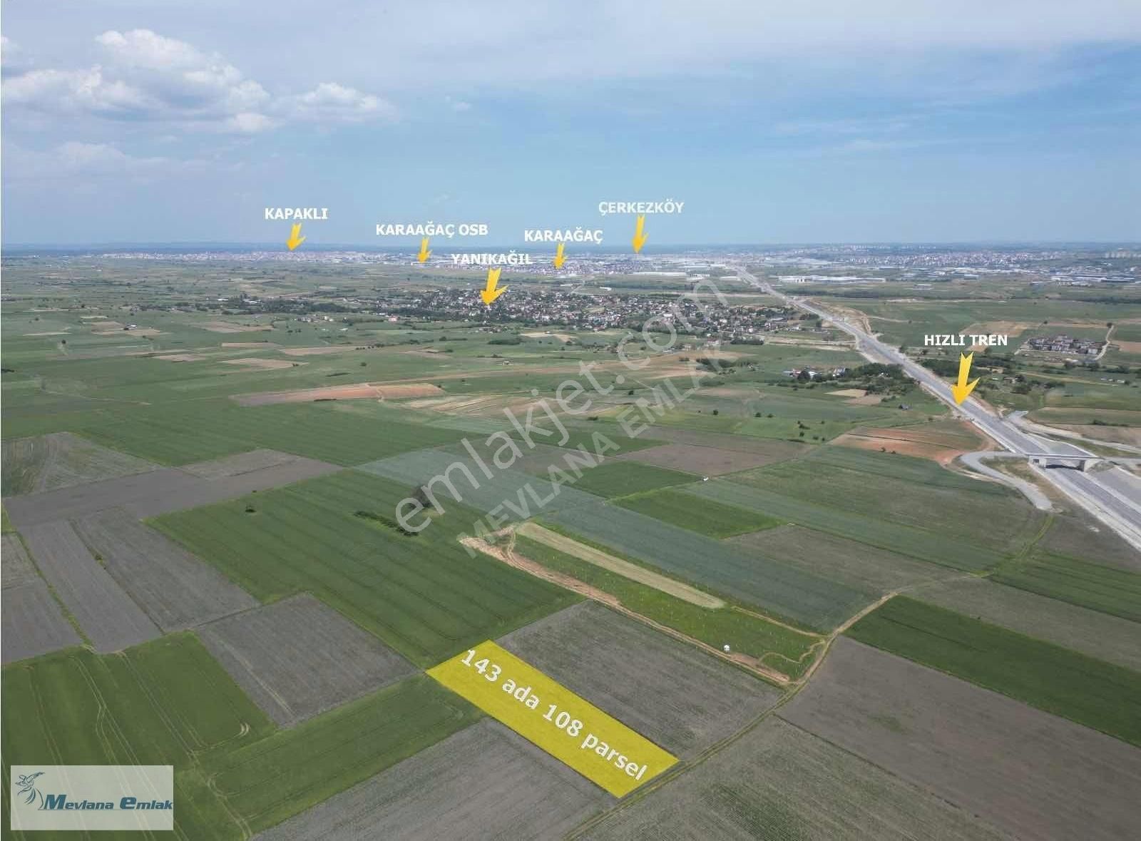 Tekirdağ Kapaklı Yanıkağıl Mah. 3750m2 Satılık Tarla