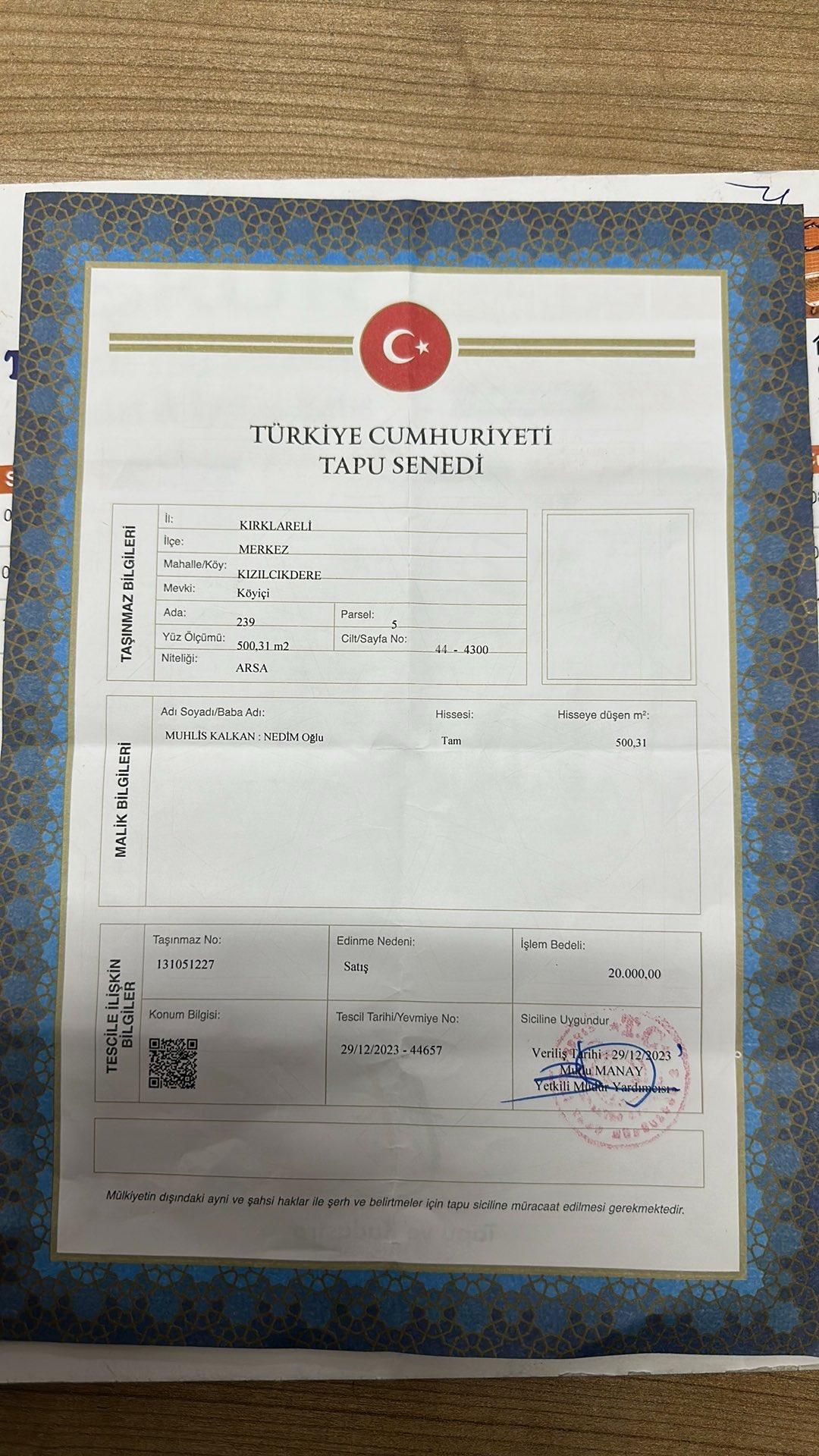 Sahibinden Tek Tapu Merkezde Arsa