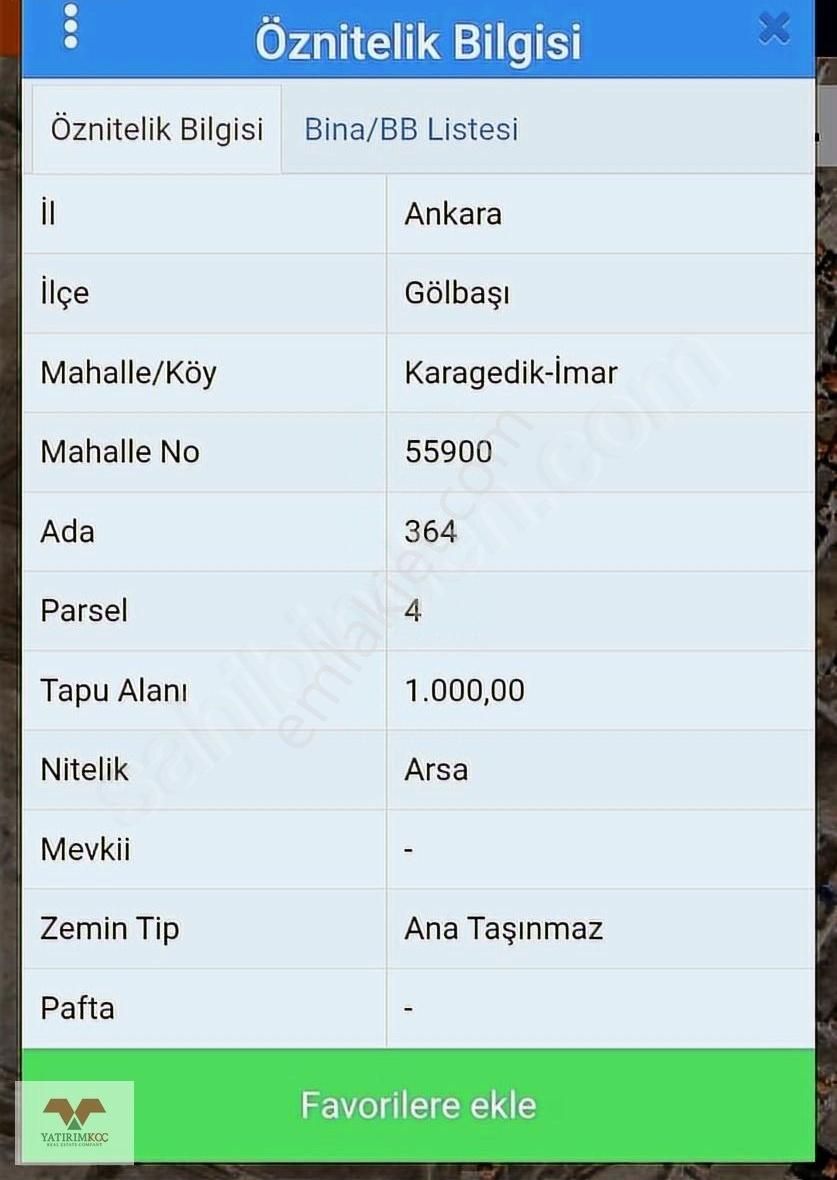 Gölbaşı Karagedık Imarlı Yatırımlık Arsa