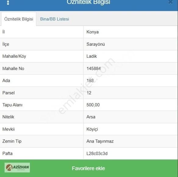 Azizhan'dan Sarayönü Ladikte Satılık 2 Kata İmarlı Arsa