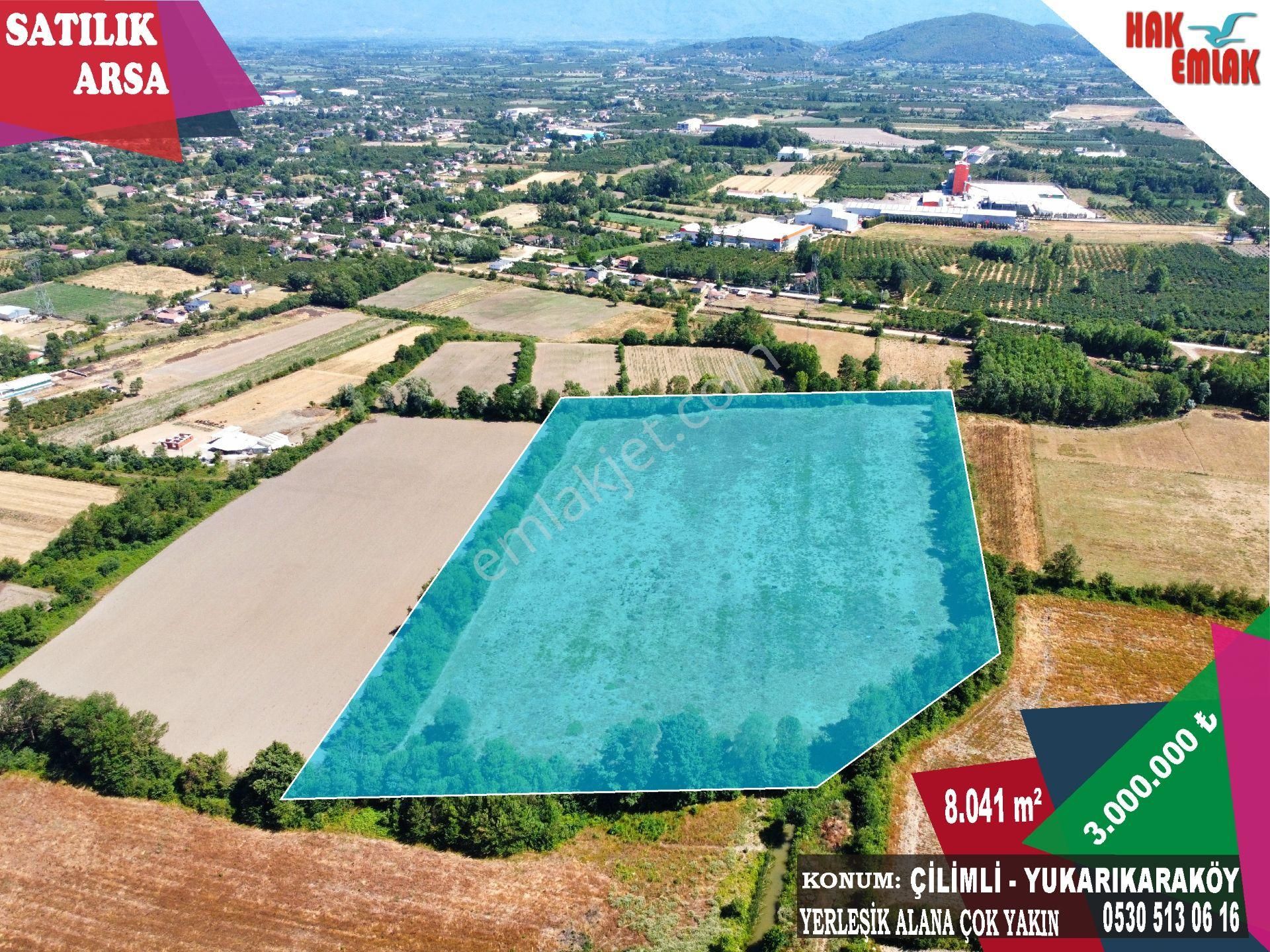 Hak Emlak'tan Çilimli - Yukarıkaraköyünde Satılık 8.041 M² Tarla