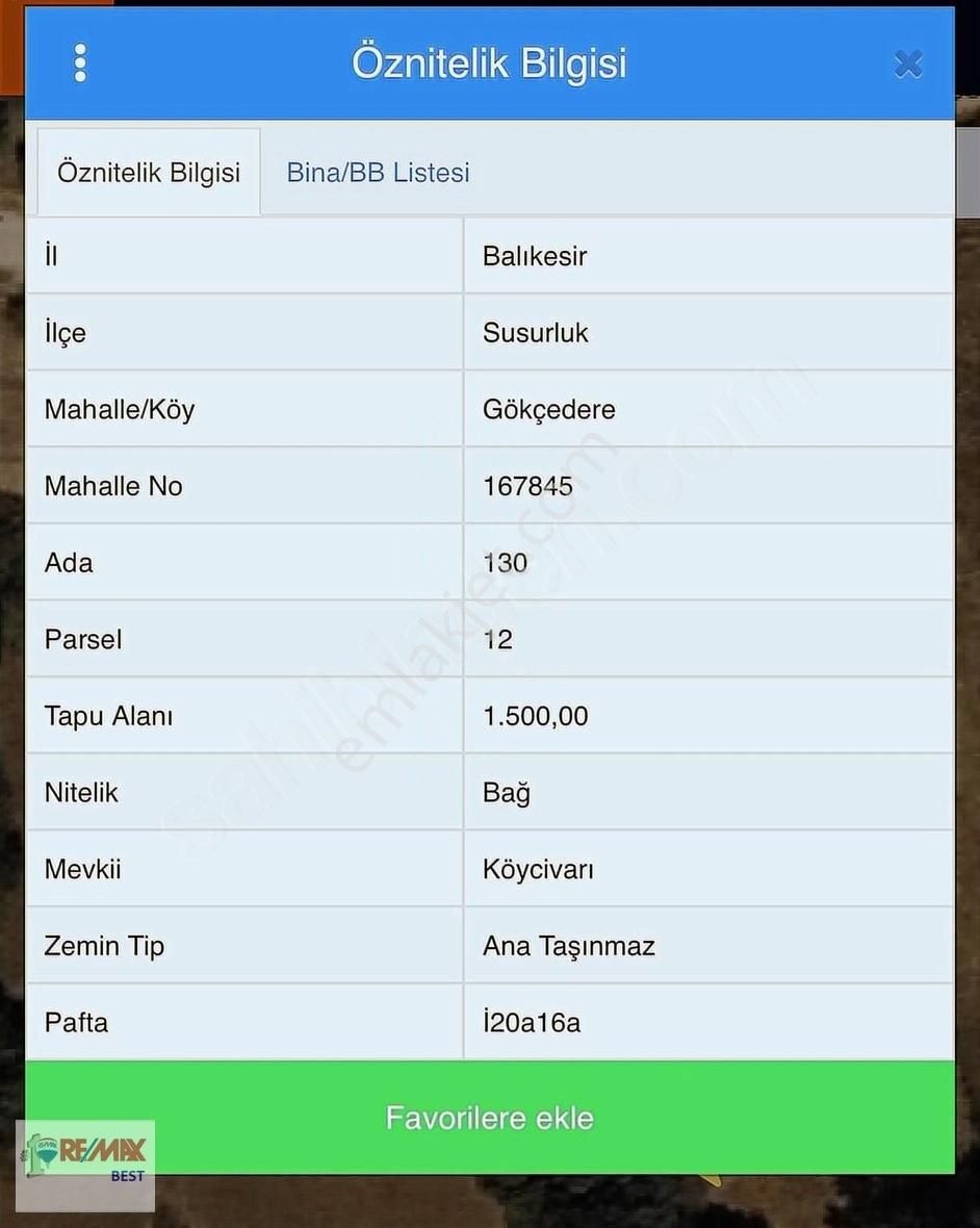 Remax Best Berk Meral'den 1500 M2 Satılık Bağ