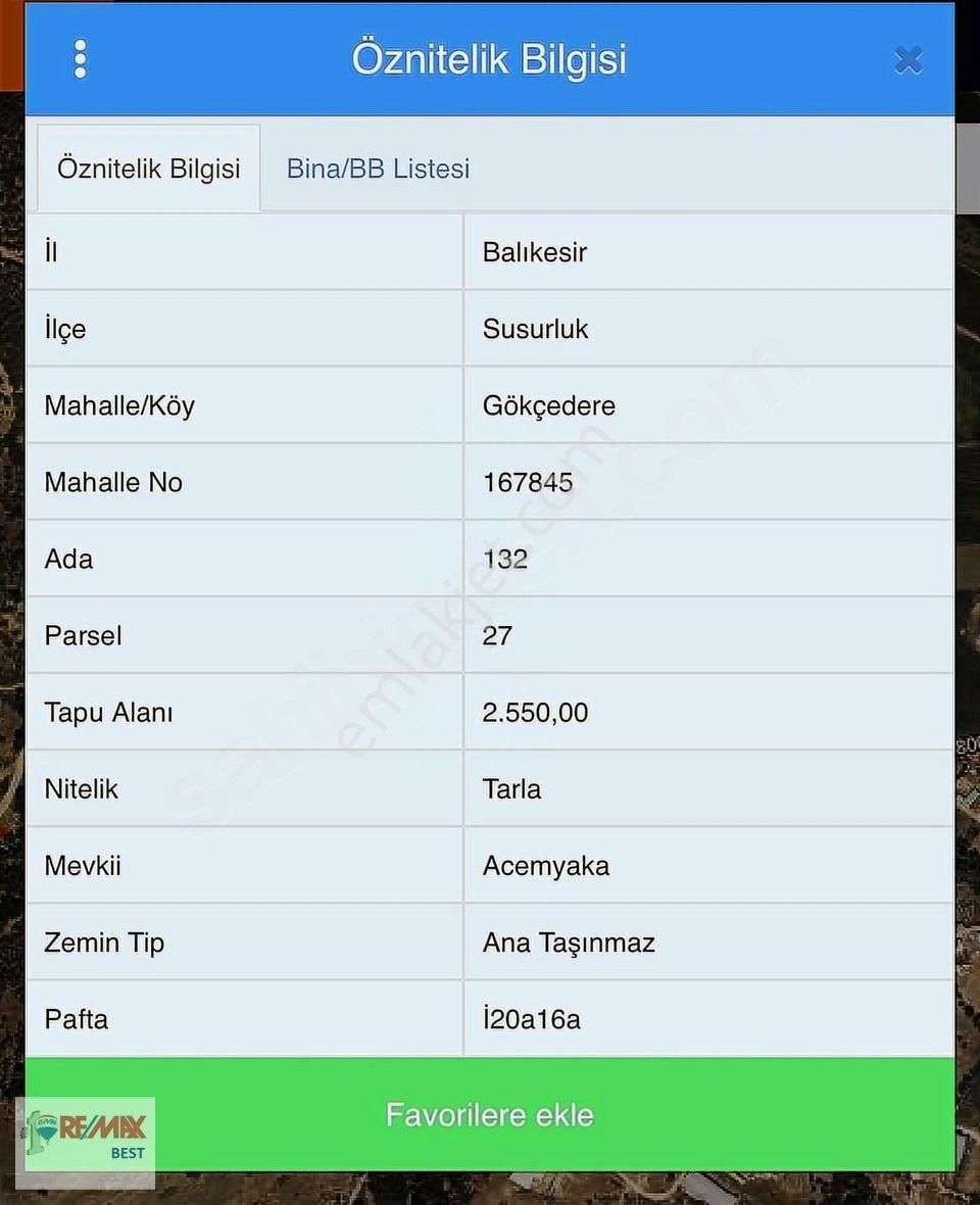 Remax Best Berk Meral'den Satılık 2550 M2 Tarla