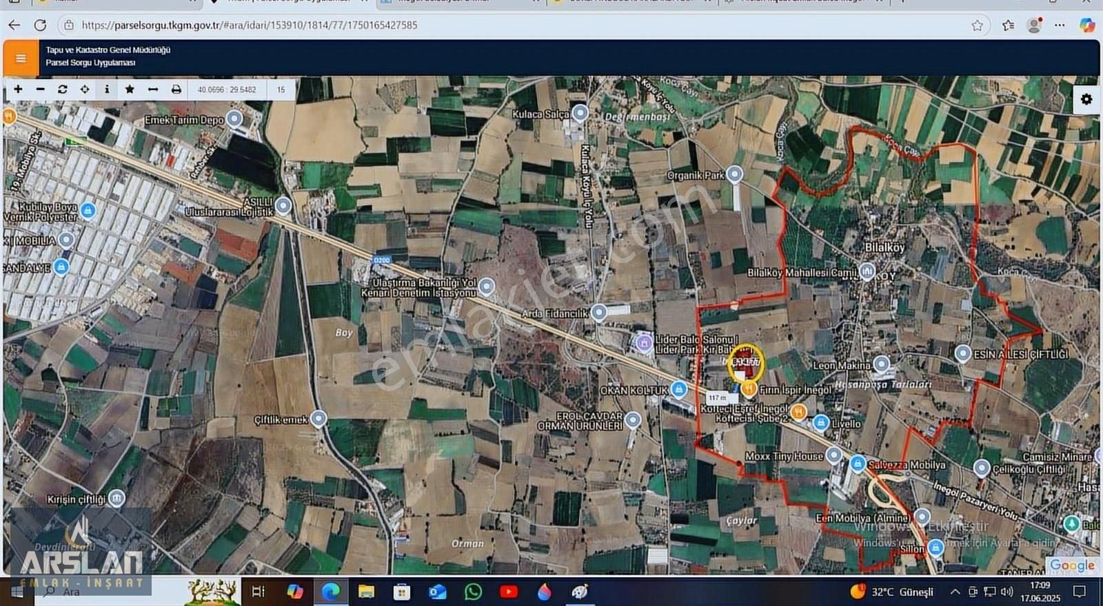 Arslan Emlak'tan İnegöl Bilal Köyde 7613 M² Satılık Tarla