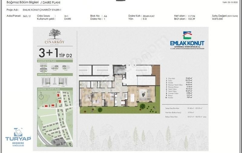 Turyap'tan Çınarköy Evleri Kiralık 3+1 Bahçeli Sıfır Daire