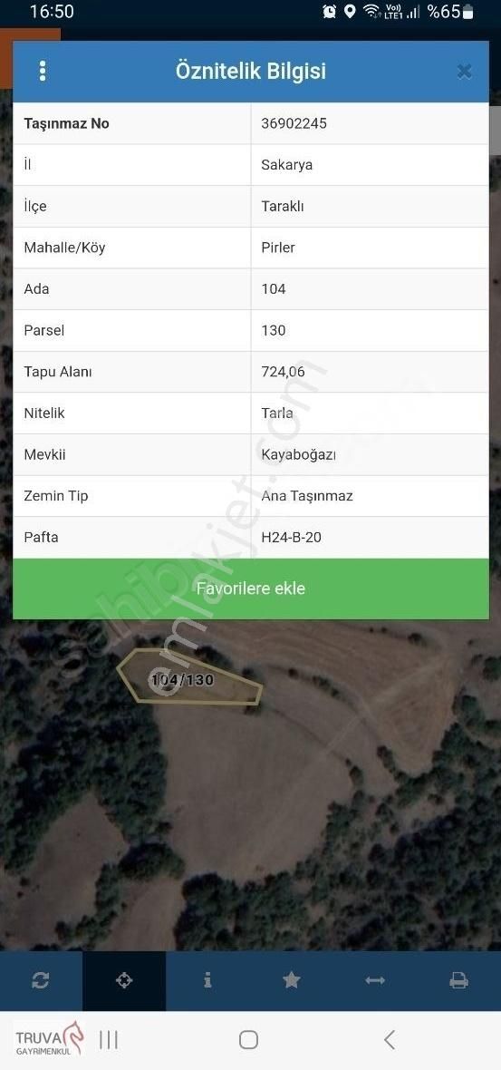 Truva Gayrimenkul Den Sakarya Da Köye 250mt Mesafe 725m2 Tarla