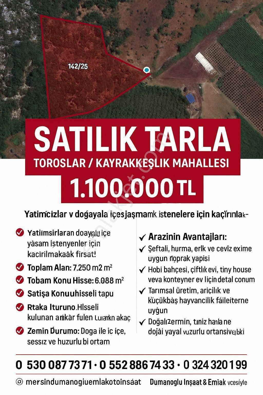 🔹 Satılık Tarla – Toroslar Kayrakkeşlik Mahallesi 🔹