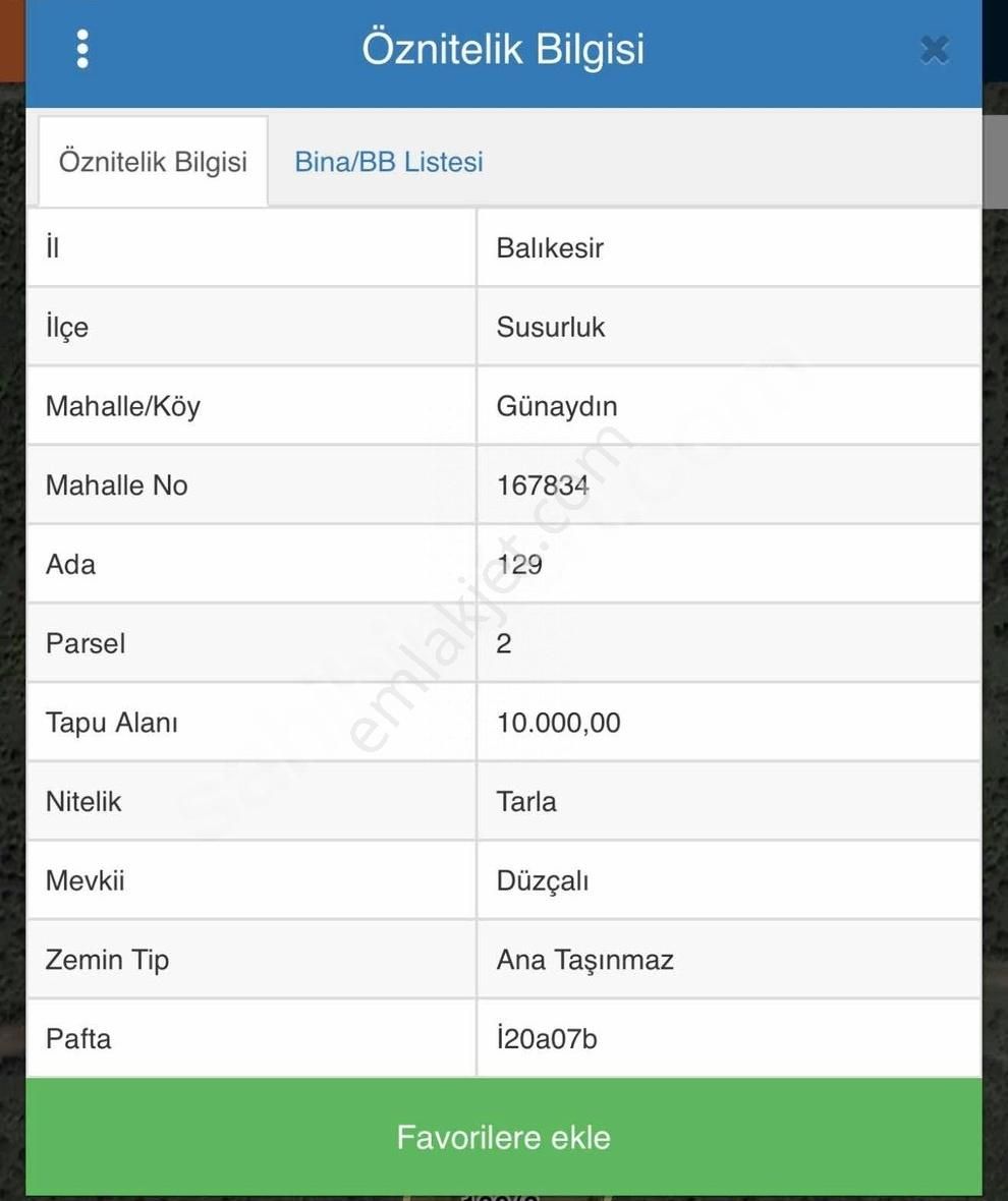Balıkesir Susurluk Günaydın Satılık 10 Dönüm Tek Tapu Tarla