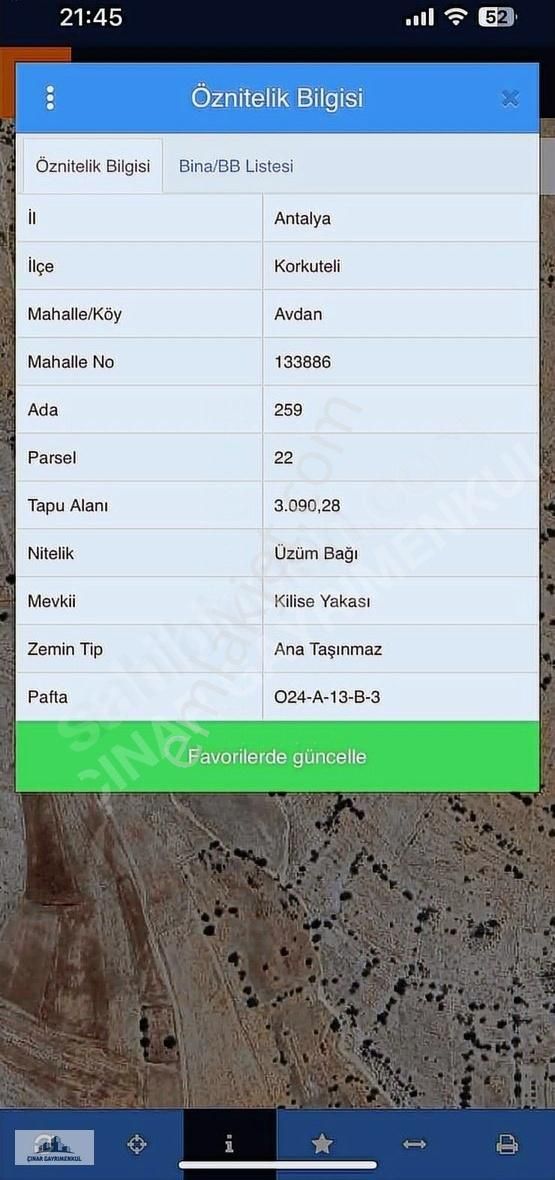 Antalya Korkuteli Avdan 3090m2 Köy Merkezine 800metre Mesafede