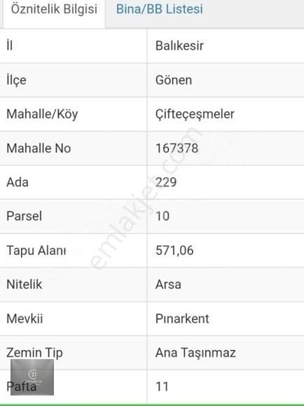 Balıkesir Gönen Çifteçeşmeler Mh. 571 M2 Yatırımlık İmarlı Arsa