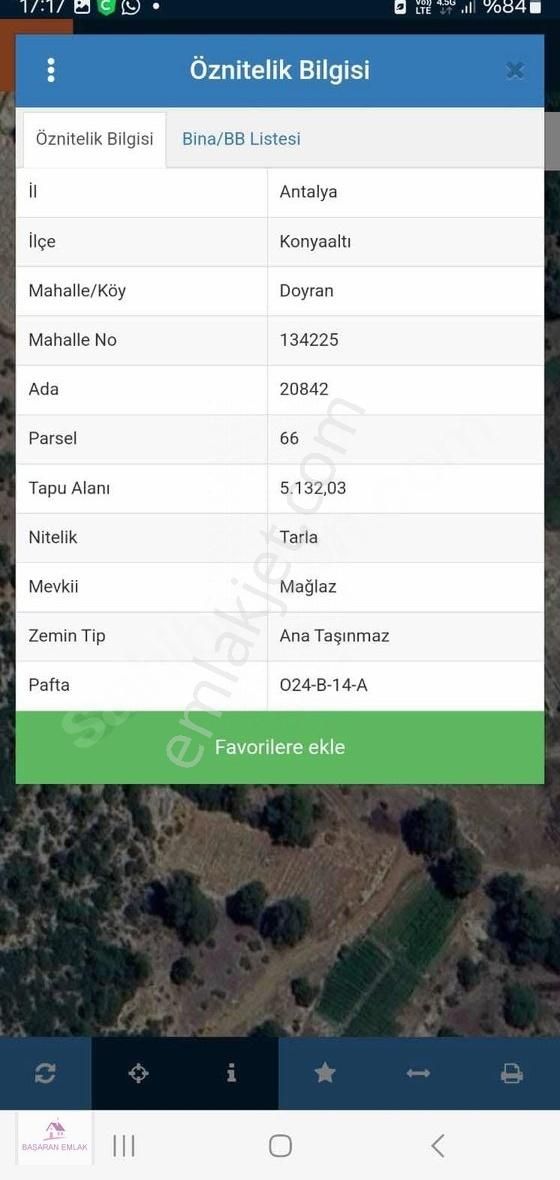 Konyaalti Doyran Mağlaz Mevkii'nde Acil ! Tek Tapu