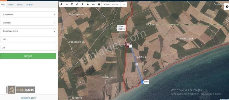 Çanakkale, Gelibolu, Demirtepe'de Satılık 8.450 M2 Tarla