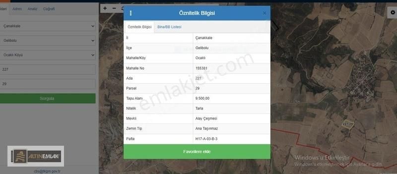 Çanakkale Gelibolu Ocaklı'da 9.500 M2 Tarla
