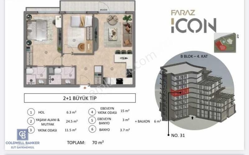 İcon Koru Projesinde 2+1 Arakat Daire B Blok