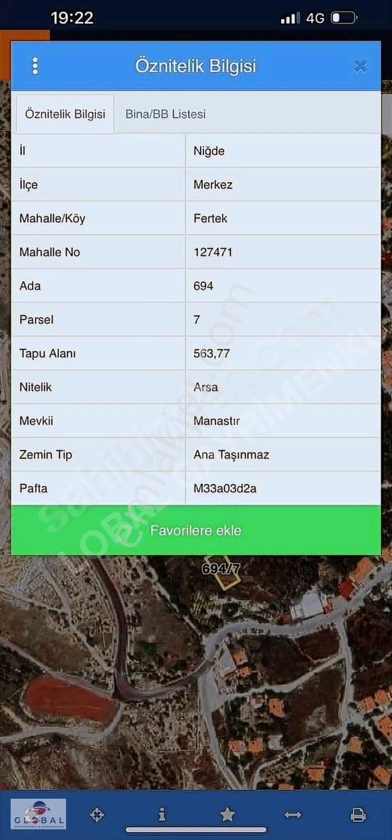 Global Emlaktan Fertek Mah. Harika Konumda Satılık Arsa