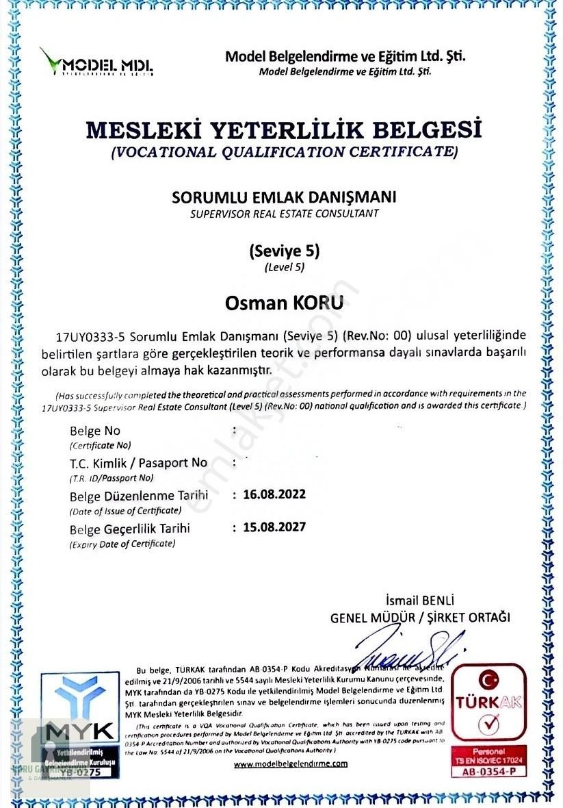 Koru Emlak'tan Satılık 2+1 Arsa Paylı Daire İçi Özel Yapılı